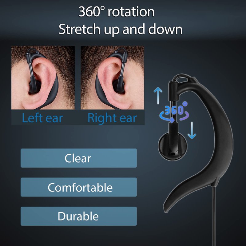 Retevis Hands Free Two Way Radio Headset with Mic, VOX, Coil, G-Type Earhook, for RT22 RT68 RT21 H-777, Compatible with Pxton, Baofeng BF-888S, Kenwood Walkie Talkie, Walkie Talkie Earpiece(6 Pack)