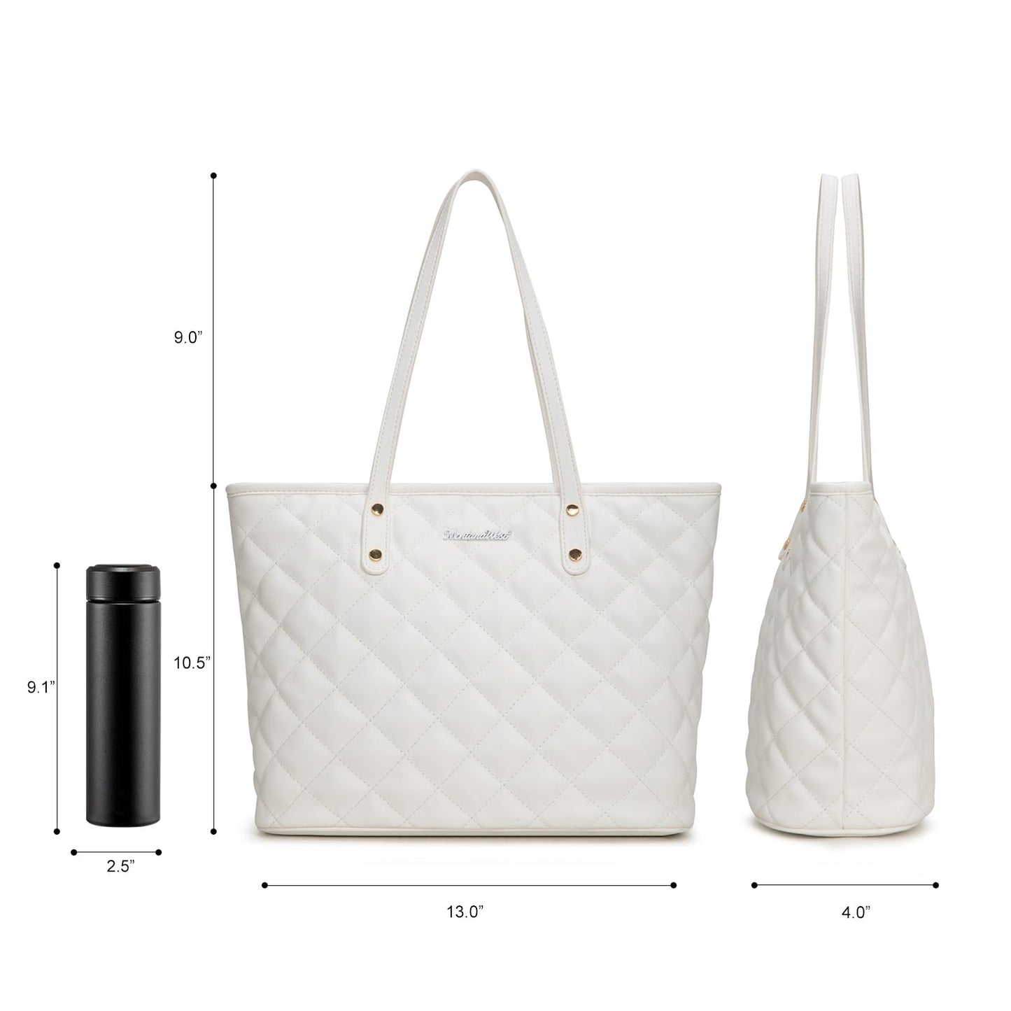 Montana West white purse quilted tote bag for women large tote purse for women shoulder bag womens handbags hobo purse with top zipper MWC-084BWT
