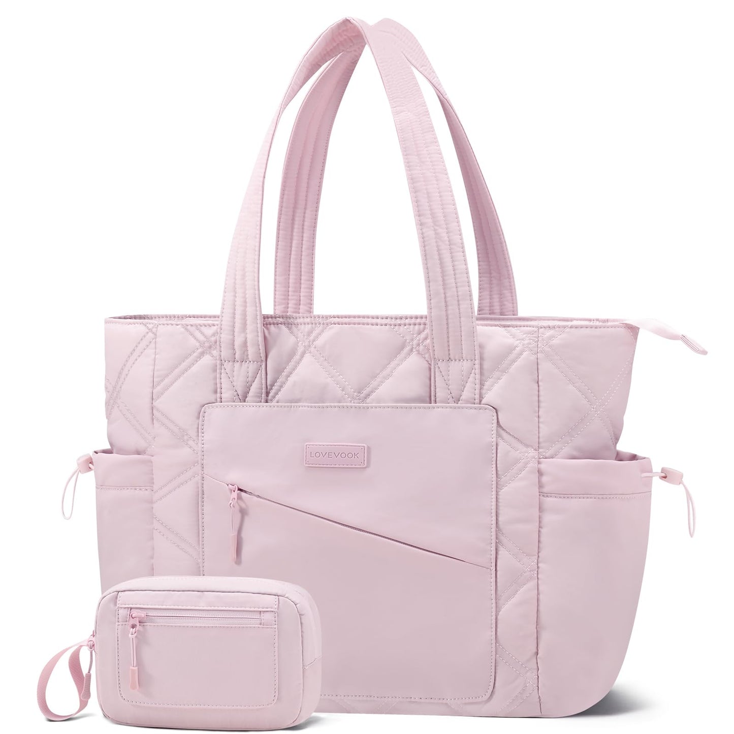 LOVEVOOK Tote Bag for Women, Puffer Bag and Work Bags with Zipper for Travel, Daily, School, Quilted Nurse Shoulder, 2pcs
