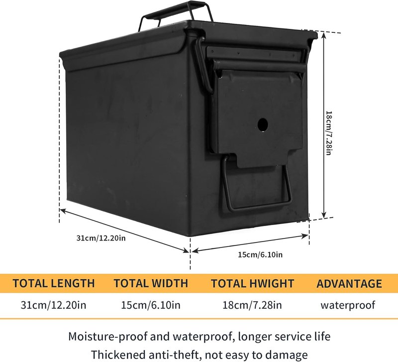 Metal Ammo Can - Lockable 30/50 Cal Bullet Storage Case | Waterproof & Airtight Container for Shotgun, Rifles, Pistols