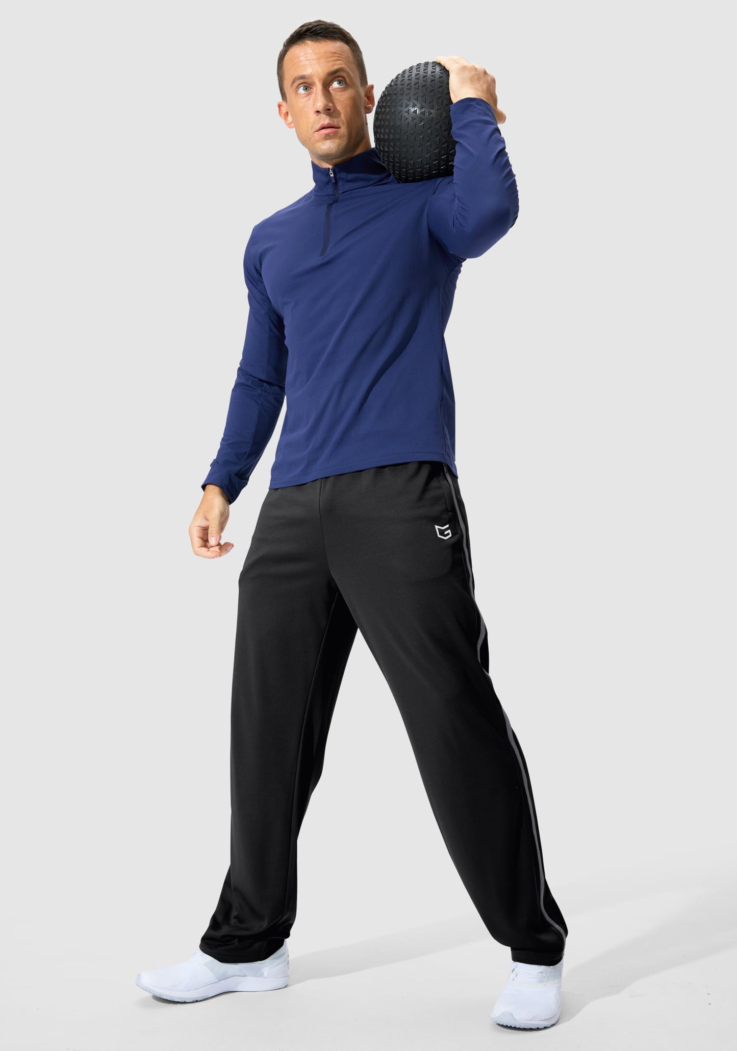 G Gradual Men's Athletic Sweatpants with Zipper Pockets Lightweight Quick Dry Mesh Workout Pants Open Bottom for Casual (Black, Large)