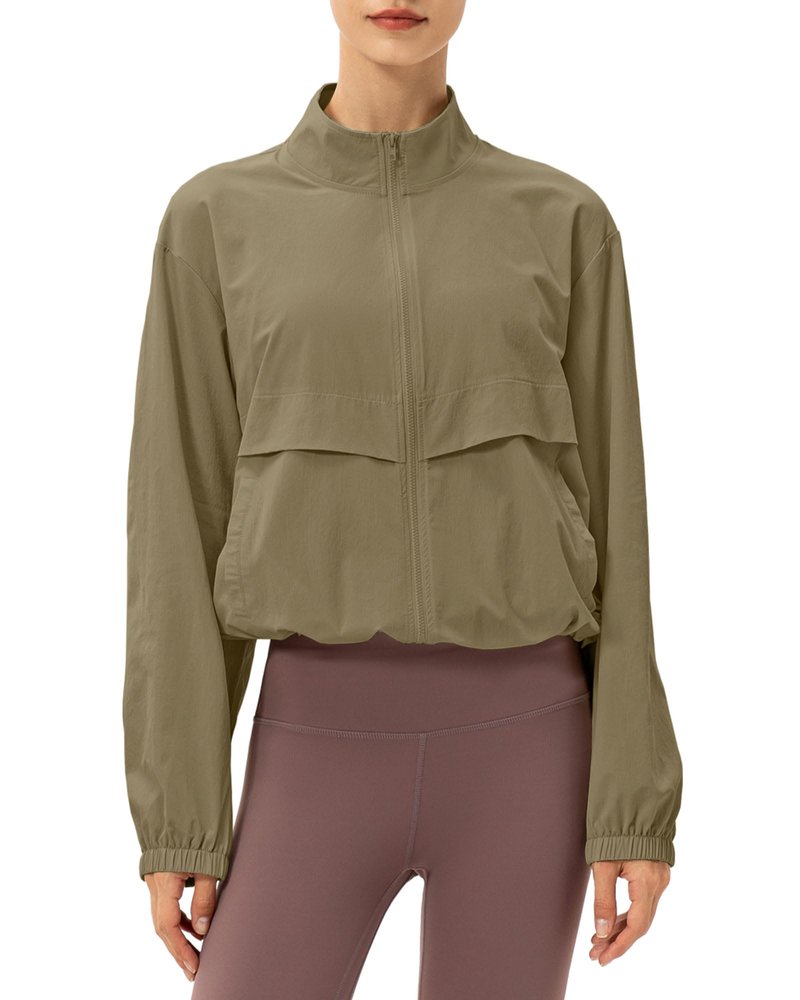 Locachy Women's Lightweight Zip Up Athletic Jacket Stand Collar Windproof Sun Protection Workout Outdoor Jacket Camel XS