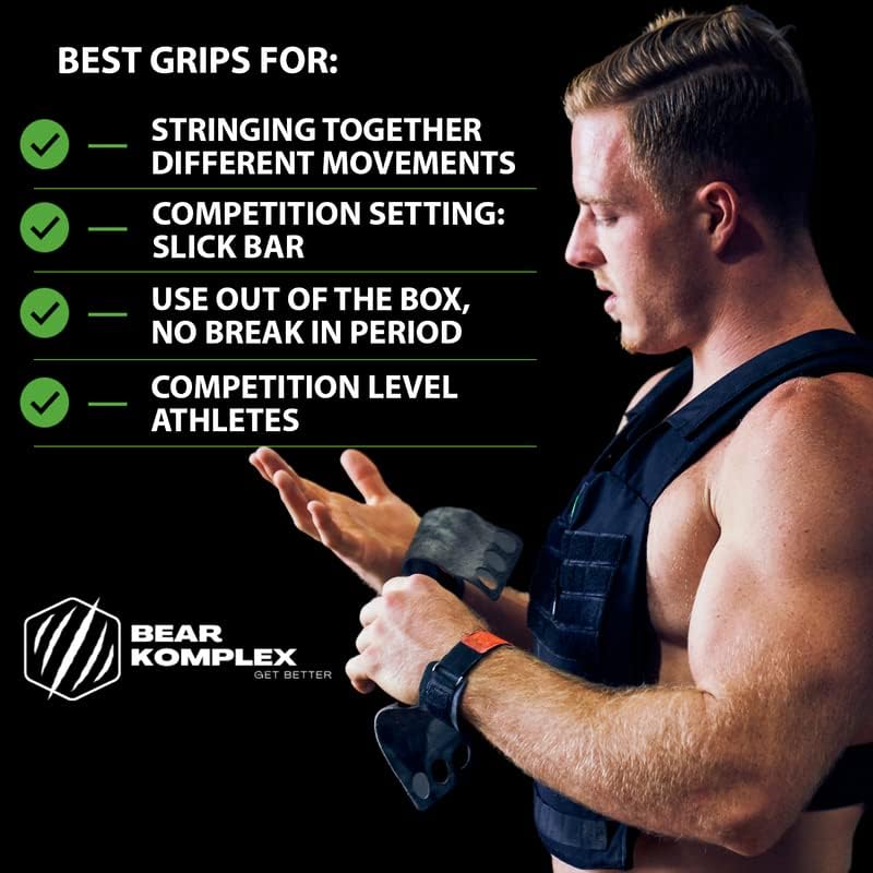 Bear KompleX Carbon Hand Grips - Durable Weight Lifting & Cross Training Straps for Gymnastics | Comfortable Wrist Wraps