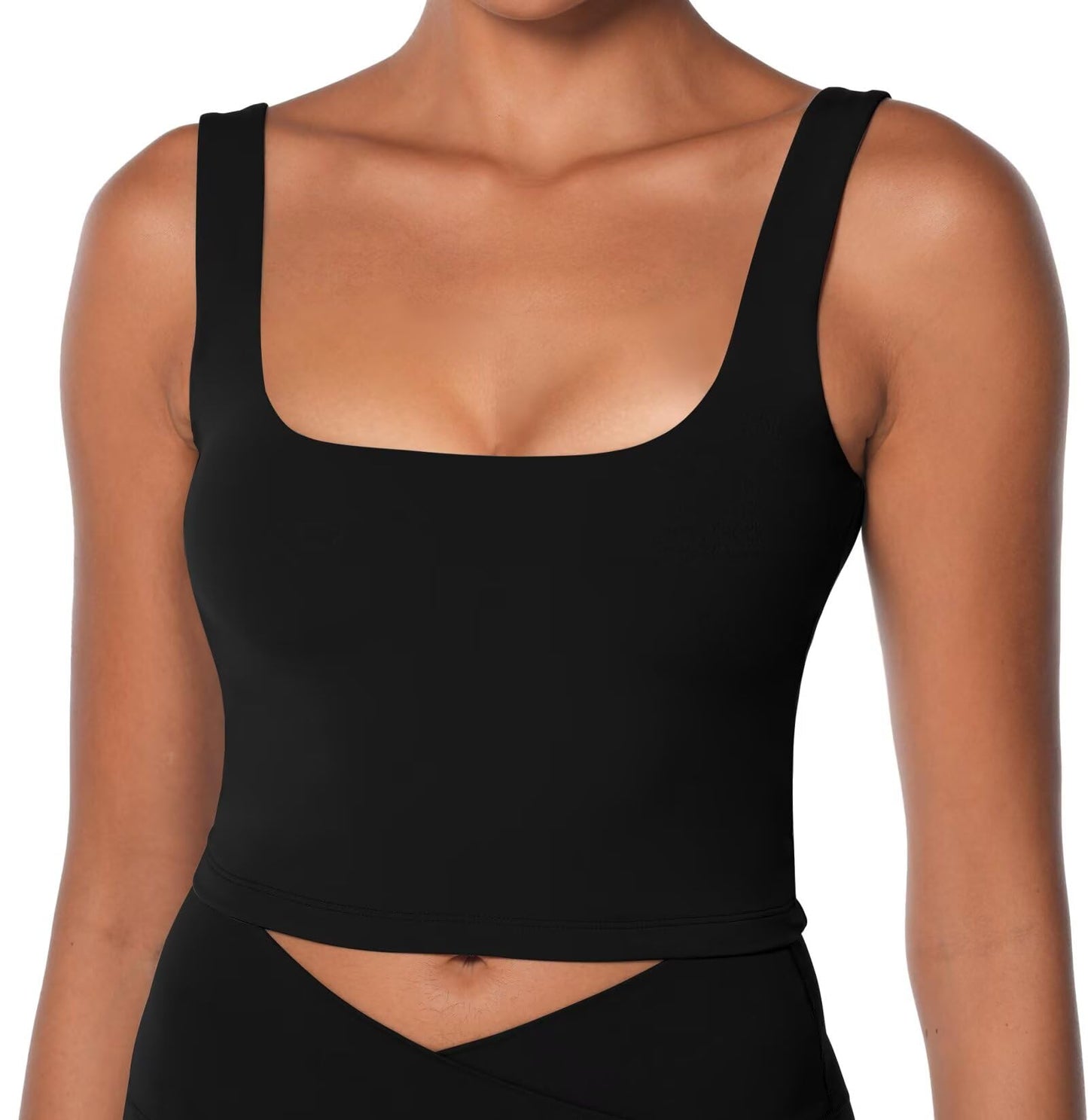 Sunzel Women's Double Lined Square Neck Fitted Crop Workout Tank Top Black