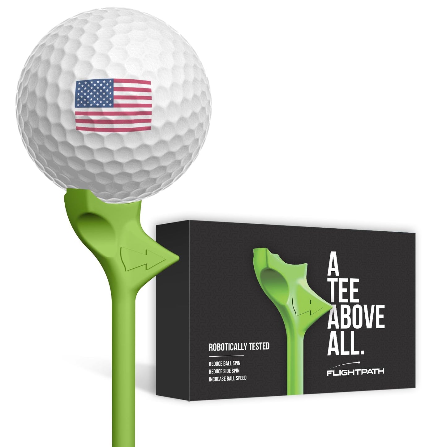 FLIGHTPATH Diamond Golf Tees – Patented Design to Reduce Spin for Long, Straight Drives – Low-Friction 3.25” Long Tees, Robotically Tested for Ball Spin – USGA Approved Performance – 8 Pack