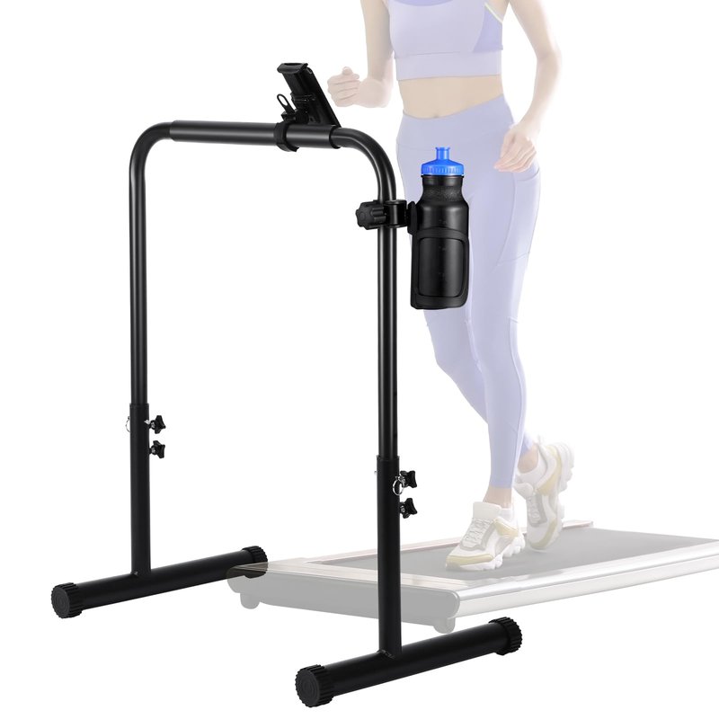 Leinuosen 24.4 Inch Walking Pad Handle Bar Attachment Only with Phone and Cup Holder Adjustable Treadmill Handrail Height from 30.7 to 39.37 Inch Comfortable Grip Stainless Steel Frame Overbold Stable