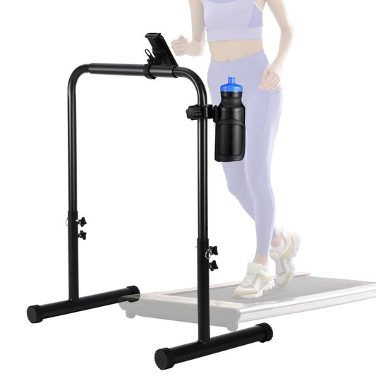 Leinuosen 24.4 Inch Walking Pad Handle Bar Attachment Only with Phone and Cup Holder Adjustable Treadmill Handrail Height from 30.7 to 39.37 Inch Comfortable Grip Stainless Steel Frame Overbold Stable