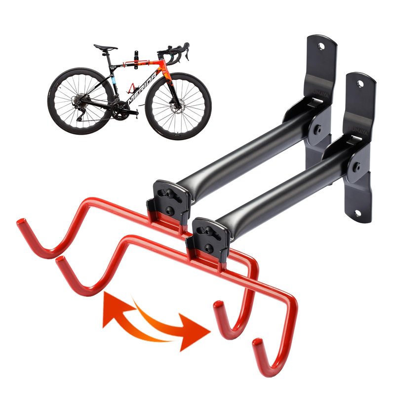 PHUNAYA Wall Mount Bike Rack,Bike Hanger Horizontal,Bicycle Holder Heavy Duty,Garage Bike Storage,Garage Organization Bicycle Hook with Rubber,Foldable and Adjustable Angle(2 pack)