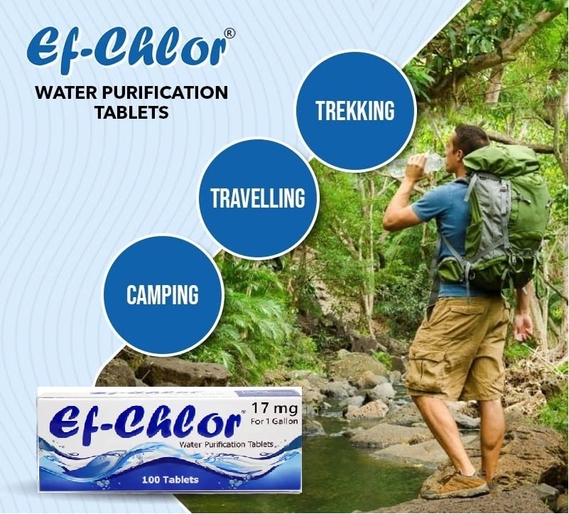 Ef-Chlor Water Purification Tablets (17 mg - 100 Tablets) - Portable Drinking Water Treatment - Ideal for Emergencies, Survival, Travel and Camping, Purifies 1 Gallon Water in 1 Tablet