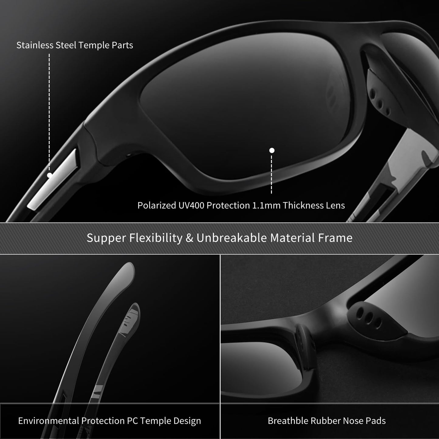 suoso Polarized Sports Sunglasses for Men: UV400 Protection Glasses Womens Wrap Around Goggles for Driving Fishing