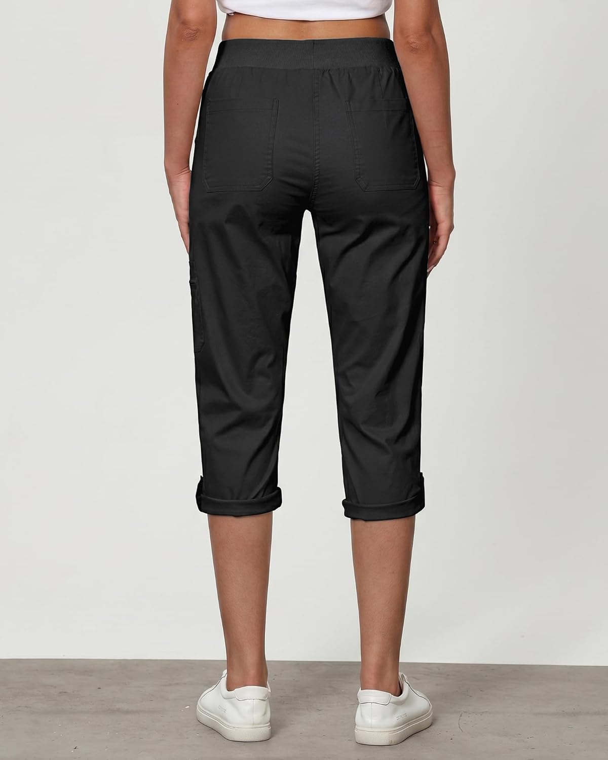 Capri Cargo Pants for Women - High Waisted Stretch Twill with Pockets | Comfortable Fit