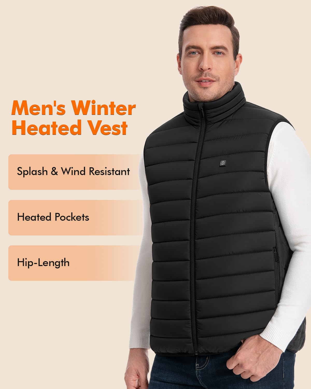SIMQELLI Men's Lightweight Heated Vest, 3 Heating Levels 4 Heating Zones Outdoor Recreation Vests for Men Women with 10000mAh Battery Pack (M,Black)