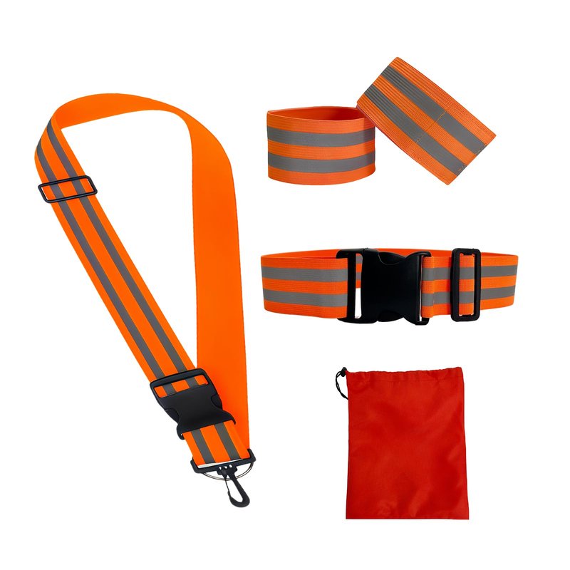 AMKsedom 4 Pcs Reflective Running Gear Set, Night Dog Walking Safety Gear, High Visibility Reflective Sash, Belt & Armband for Running, Cycling, Night Walking - Adjustable for Men, Women, Kids
