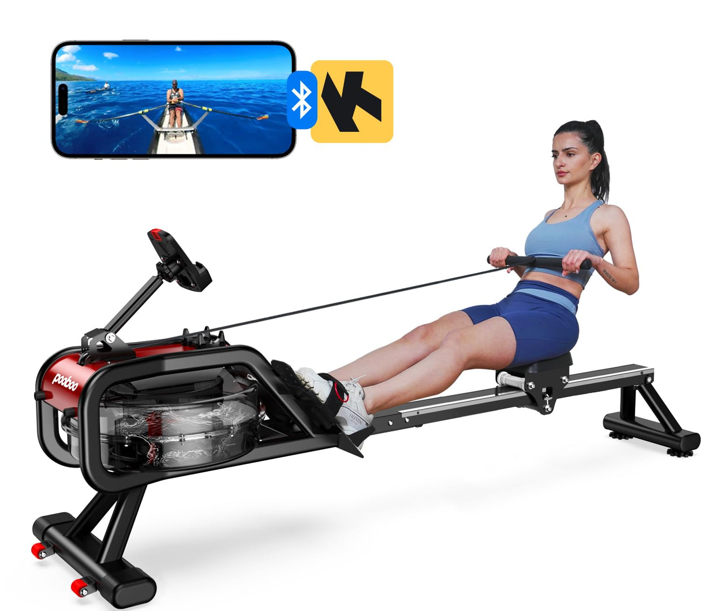 pooboo Rowing Machine, Max 350 LBS Magnetic Rower with LCD Monitor, Tablet Holder, Upgraded Rowing Machines for Home use