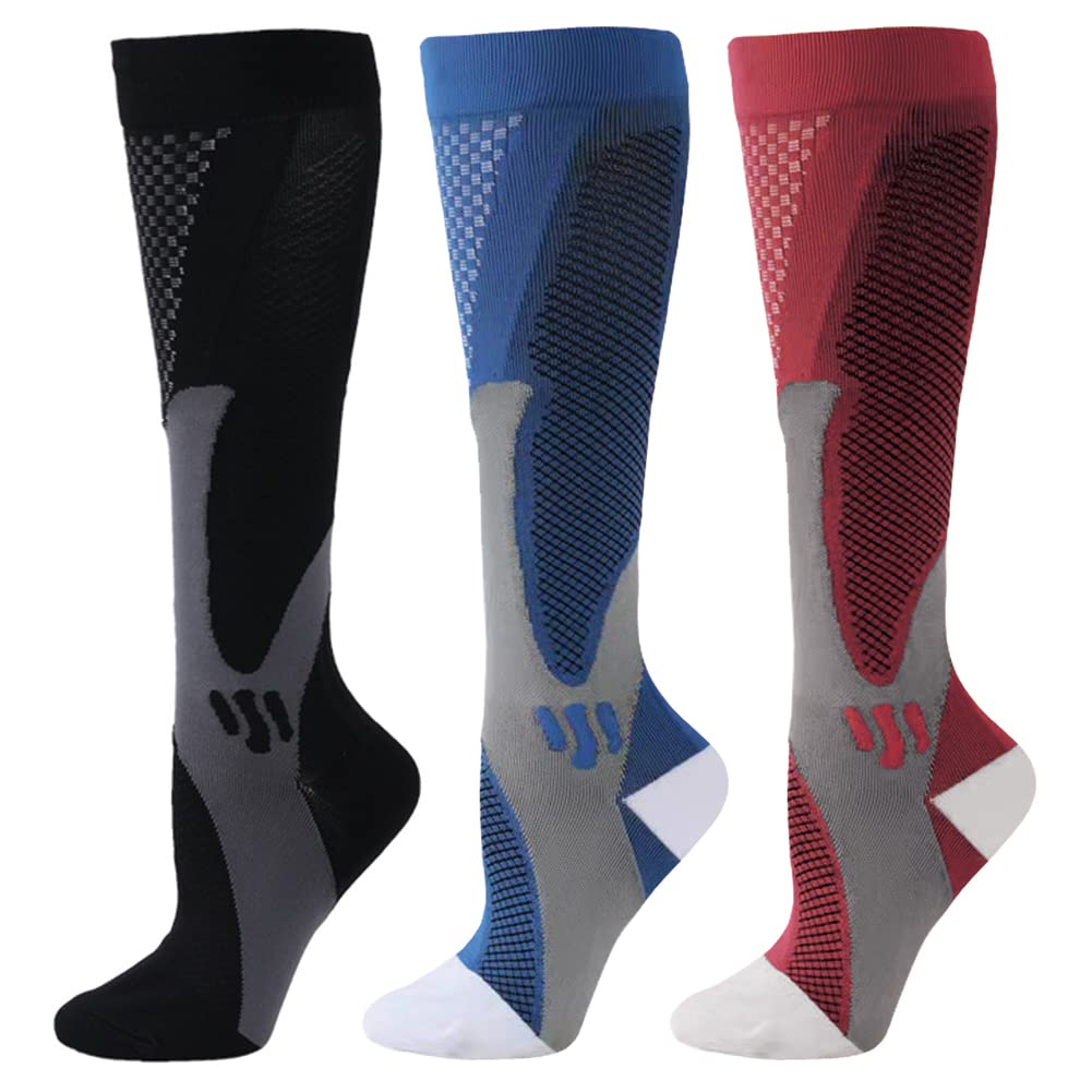 ZFiSt 3 Pair Sport Compression Socks Men Women, Compression Stocking Nurse Socks for Edema Travel