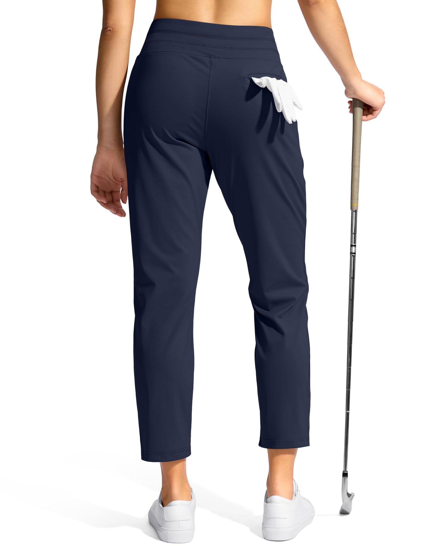 YYV Women's Pants with 3 Pockets High Waisted Golf Athletic Pants 7/8 Stretch Ankle Pants for Women Workout Travel Casual(Navy Medium)