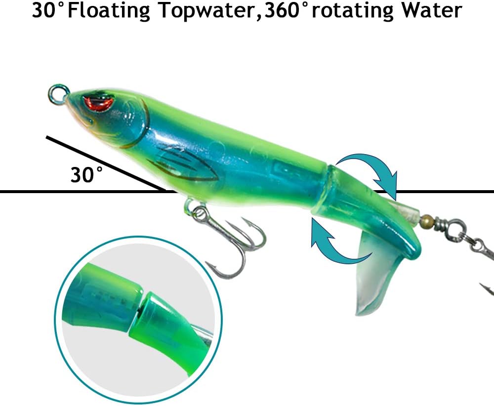 Plopper Topwater Fishing Lure - 4.3-Inch Floating Bait with Rotating Tail for Freshwater & Saltwater Pike and Bass