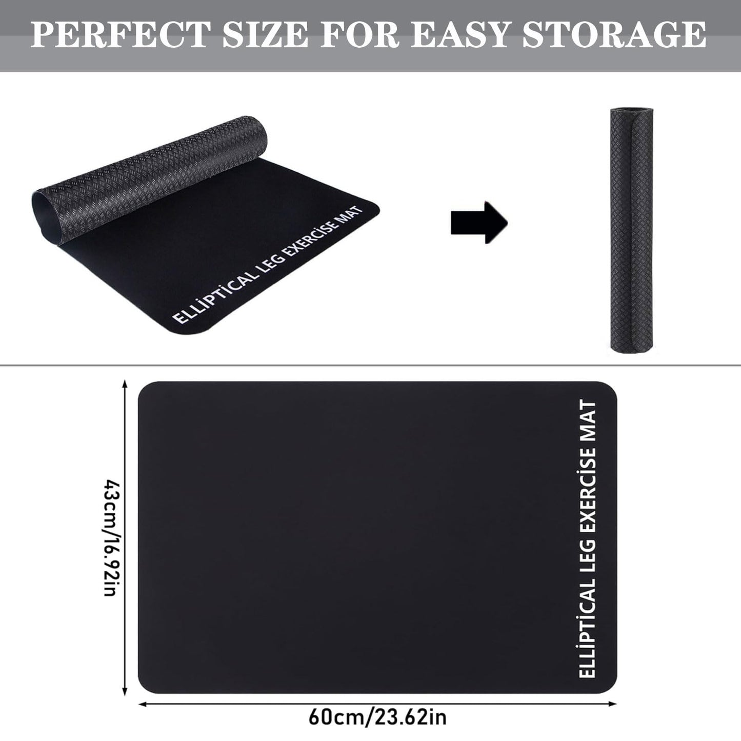 Double-Sided Non-Slip Workout Mat for Ellipse Machine Leg Exerciser Thick Exercise Mat for Under Desk Elliptical Treadmill Mat Home Floor Protection Gym Mat (Double non-slip, 23.6"L x 17"W x 0.2"Th)