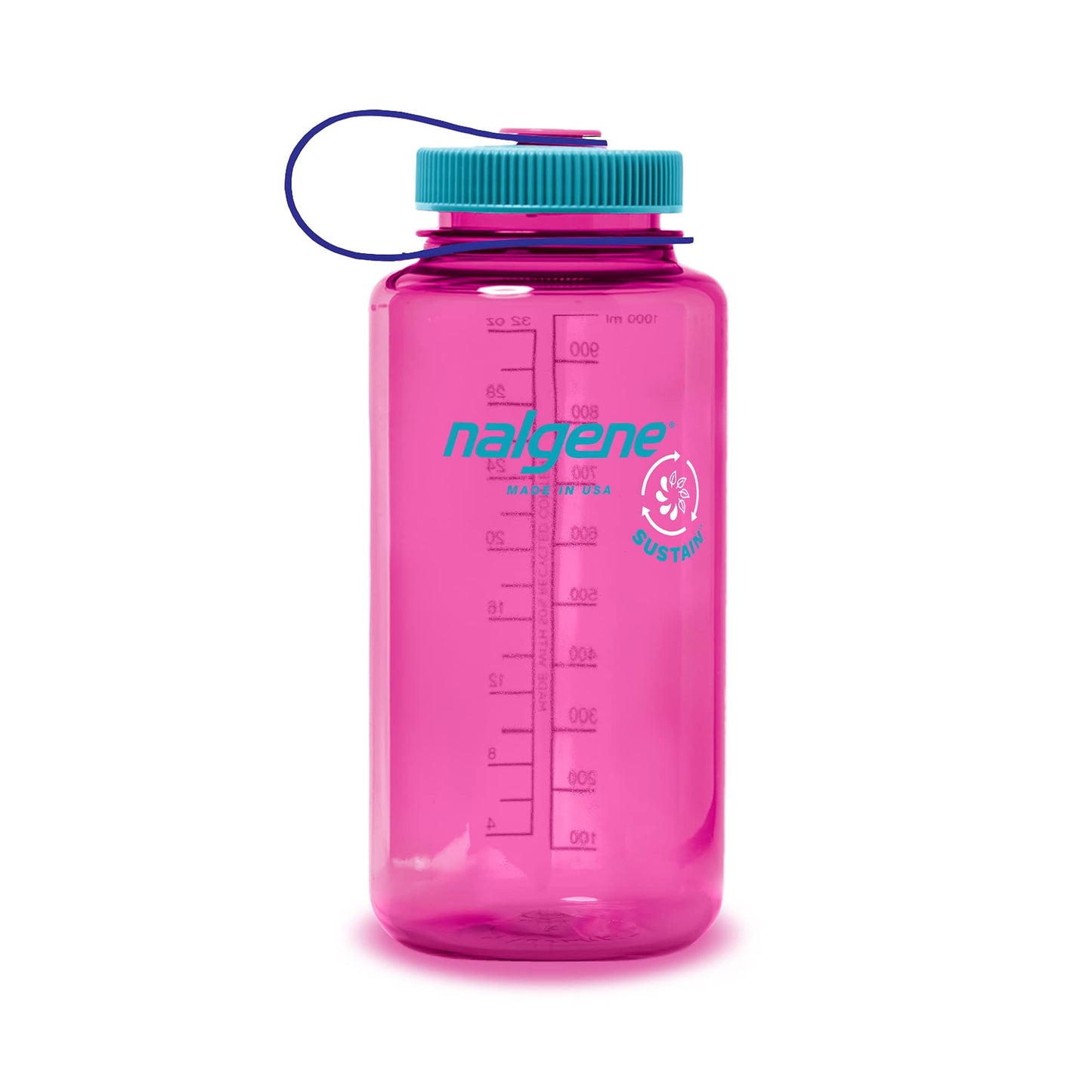 Nalgene Sustain Tritan BPA-Free Water Bottle Made with Material Derived From 50% Plastic Waste, 32 OZ, Wide Mouth, Electric Magenta