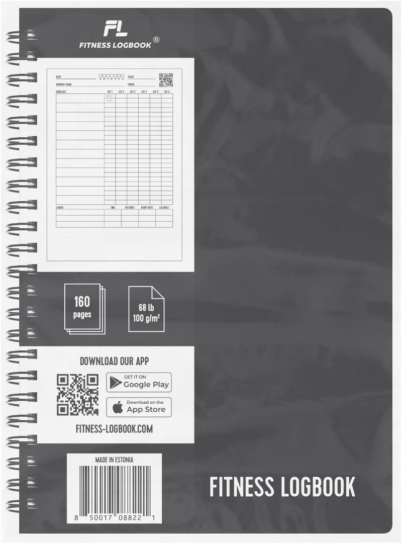 Fitness Logbook - A5 Undated Workout Journal for Men & Women | Durable Plastic Cover & Thick Paper for Tracking Weight Loss, Muscle Gain, Gym Progress
