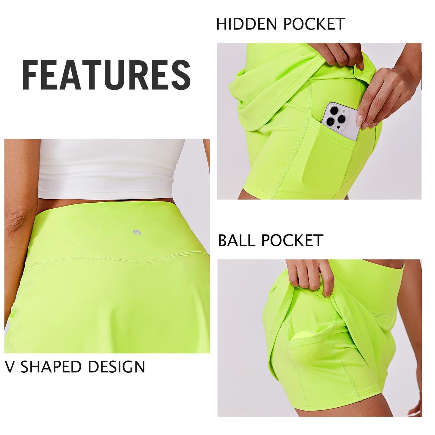 PINSPARK Womens Tennis Skirts Stretchy Athletic Skorts Tummy Control Skort Skirts A-line Cute Sports Skirts, Neon Green XL