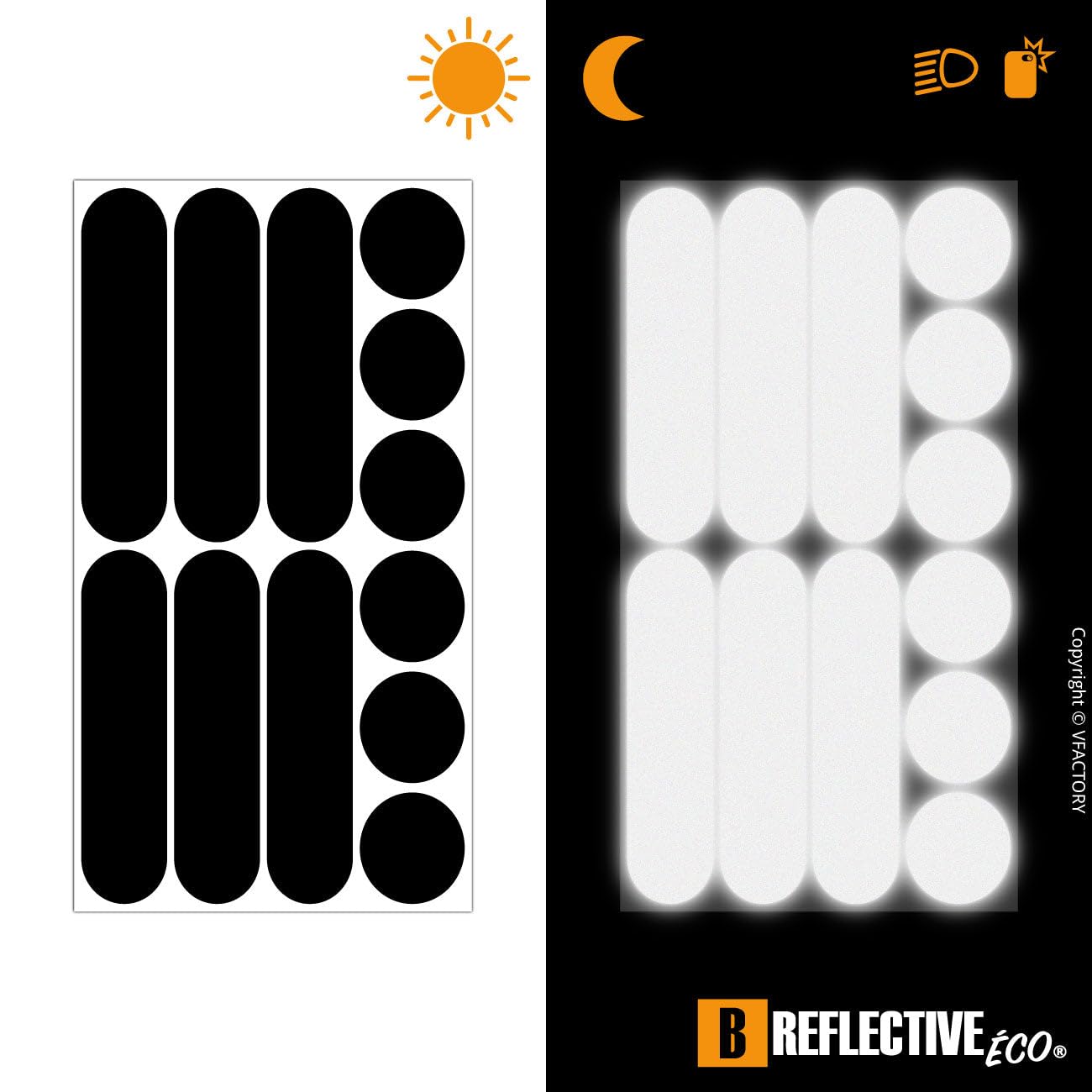 B REFLECTIVE Éco Multi, (2 Pack) 12 Retro Reflective Stickers kit, Night high Visibility Safety, Universal Adhesive for Bike/Stroller/Buggy/Helmet/Motorbike/Scooter/Toys, Black
