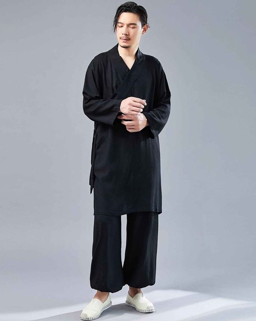 LZJN Men's Chinese Traditional Martial Arts Wear Tai Chi Uniform Kung Fu Clothing Wushu Tang Suit (MF-160 Black, L)