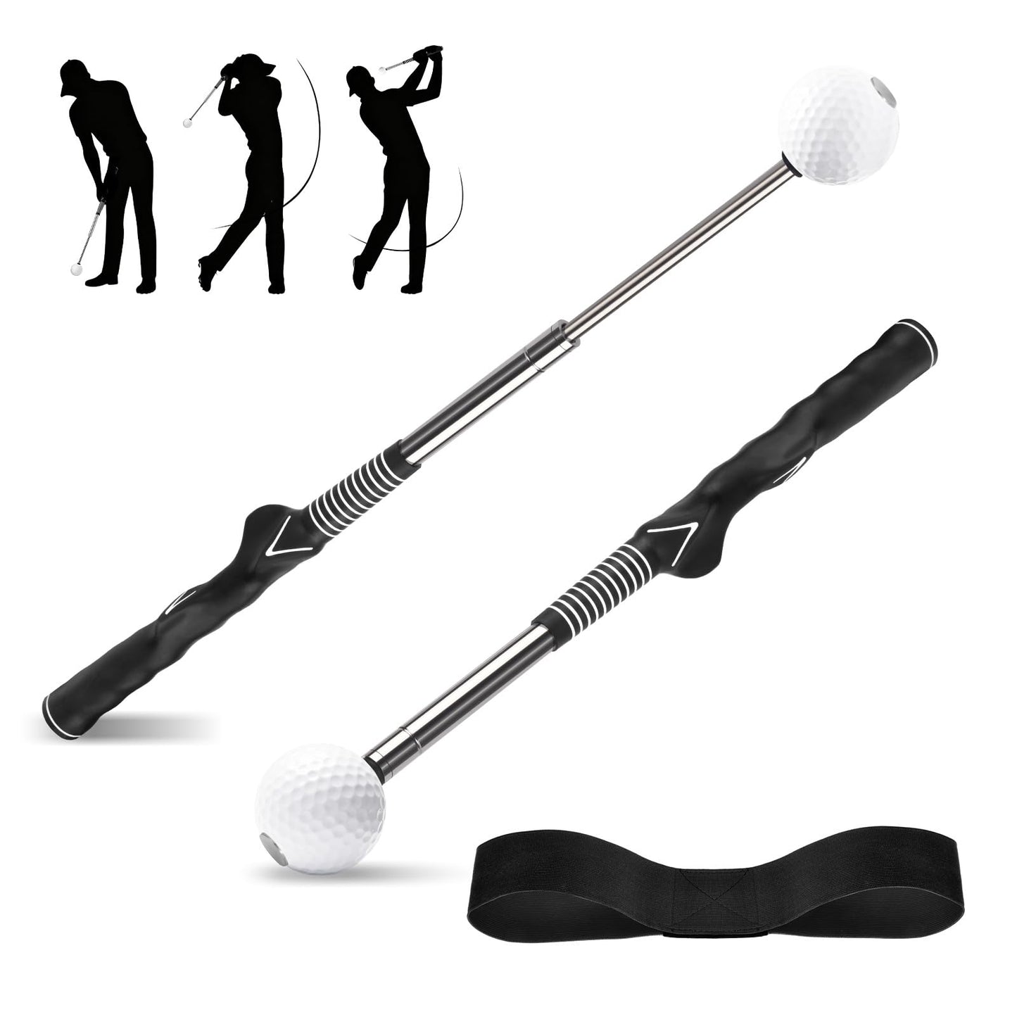Gruyxen Retractable Golf Swing Trainer with Click Sound & Posture Correction Arm Band, Golf Grip Trainer for Right-Handed, Indoor & Outdoor Training Aid for Beginners to Pros