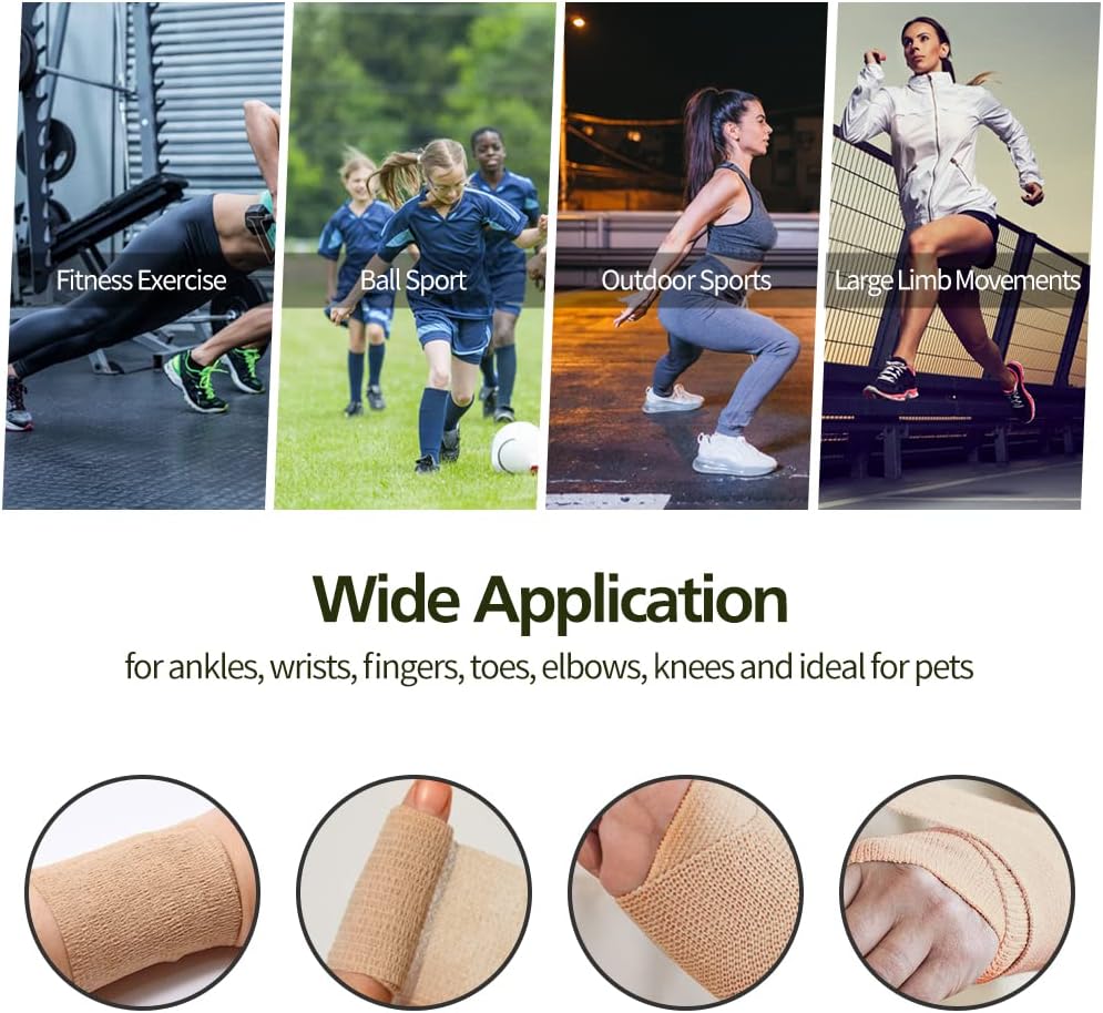 Self-Adhesive Bandage Wraps - 6pcs 2in Vet Wraps for Sports Injuries | 12 Color Options, 5 Yards Each