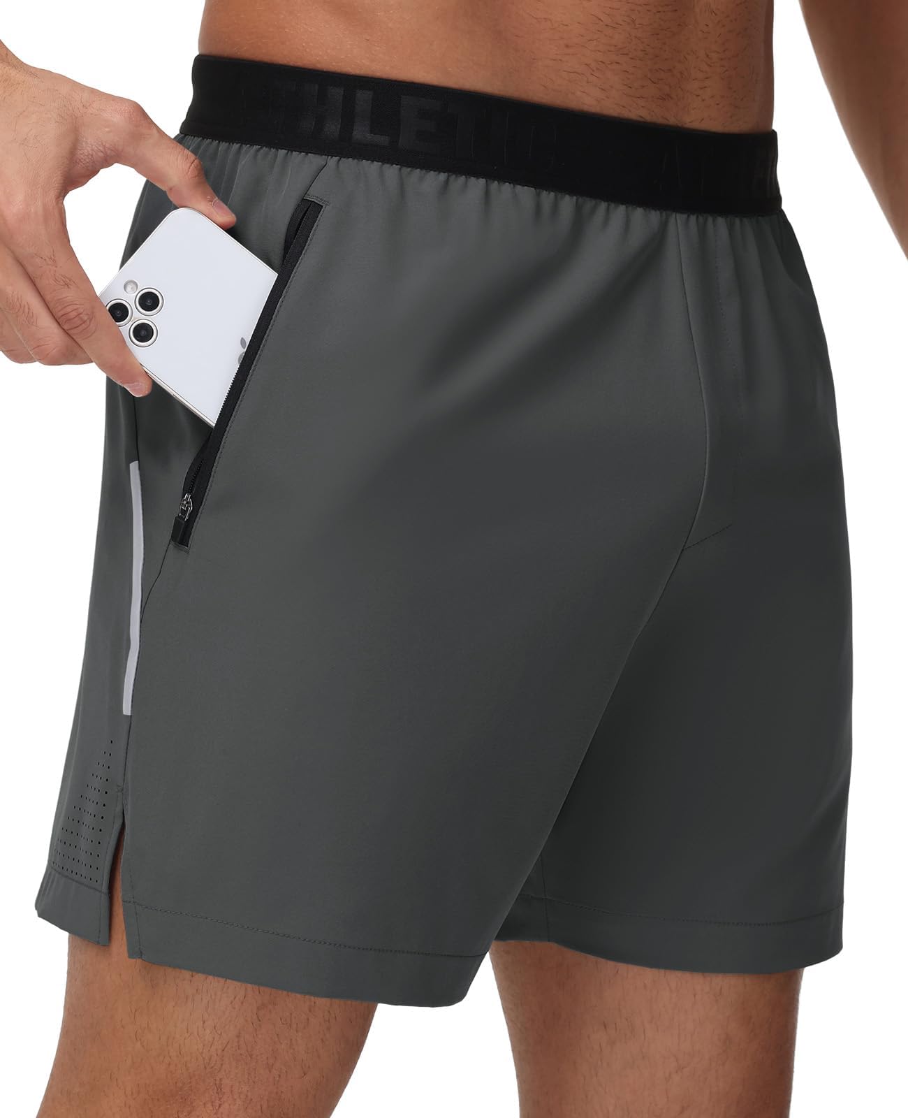 GymBrave Men's 5 inch Athletic Running Shorts with Zipper Pockets Lightweight Quick Dry Workout Gym Shorts for Men Grey S