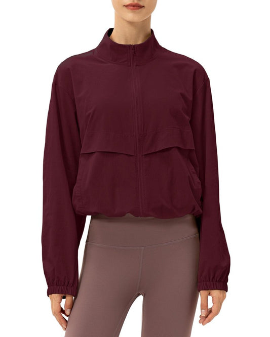 Locachy Women's Lightweight Zip Up Athletic Jacket Stand Collar Windproof Sun Protection Workout Outdoor Jacket Burgundy XS