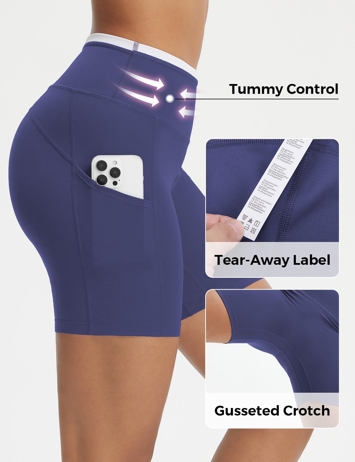 baleaf Biker Shorts for Women High Waist Tummy Control with Pockets Yoga Workout Gym Bike Shorts No Front Seam