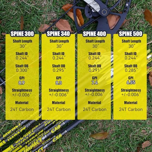 BOWSOUL Carbon Arrows 12pk 100% Pure Carbon Hunting Arrows Target Practice Arrows with Removable Tips for Compound Bow & Recurve Bow (SP300, 30inch)