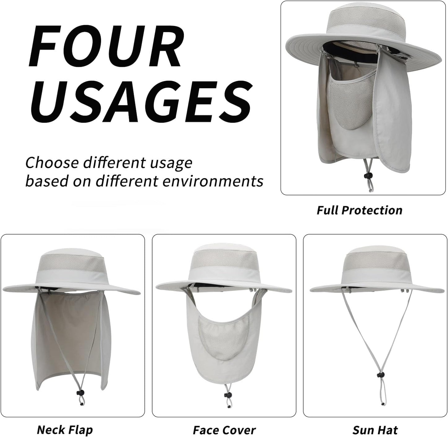 Outdoor Sun Hat - UPF 50 Waterproof Fishing Hat with Neck Flap & Face Cover | Summer Protection