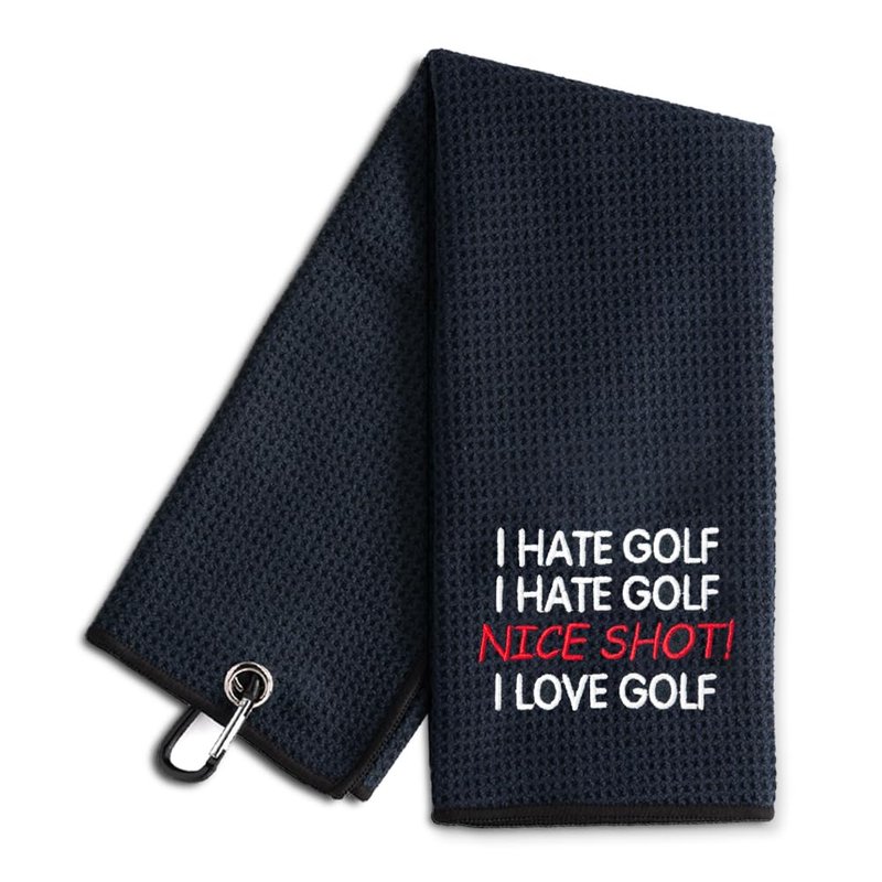 WUUCKOO I Hate Golf Nice Shot I Love Golf Embroidered Golf Towel - Funny Gift for Golfer