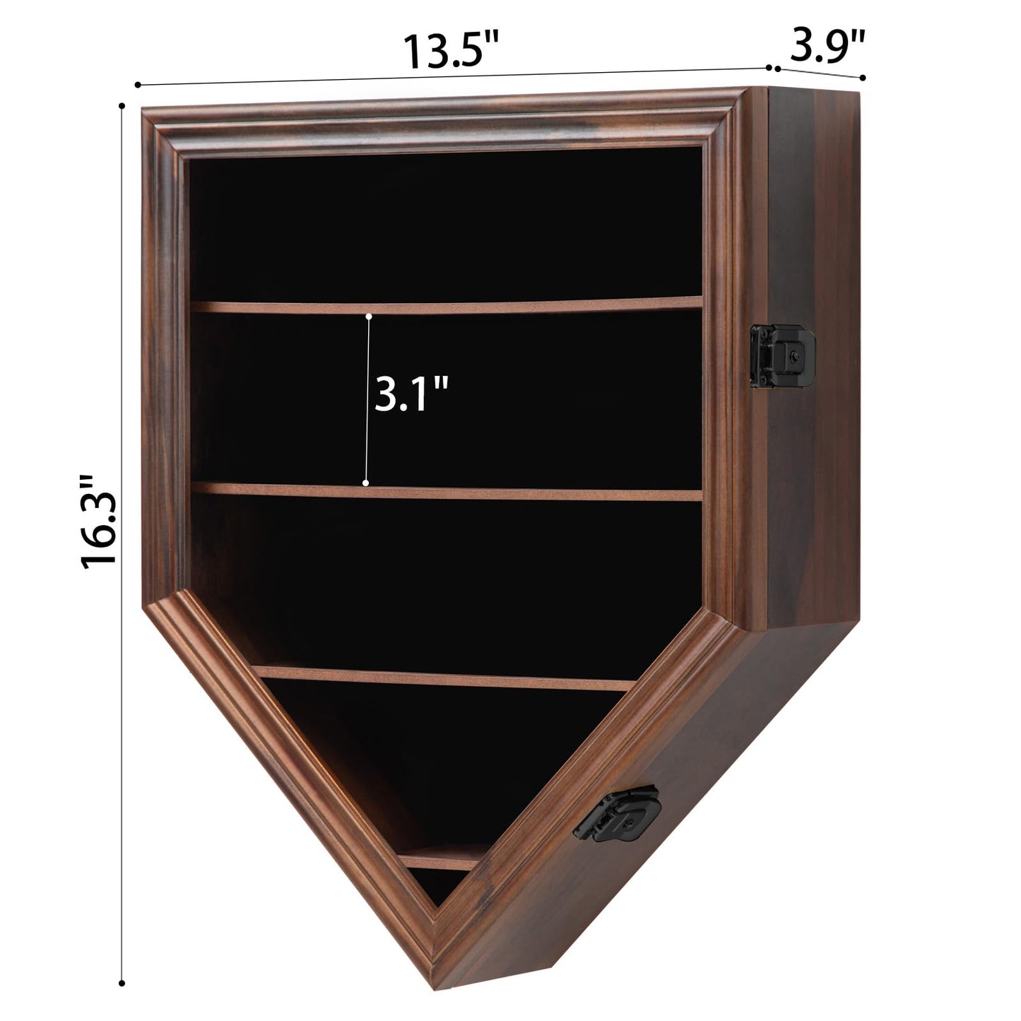 Grintus Baseball Display Case Real Glass-Solid Wood Baseball Holders for Balls and Championship Ring Display Wall Mount with Lockable Door for Autograph Balls Collection (Walnut)