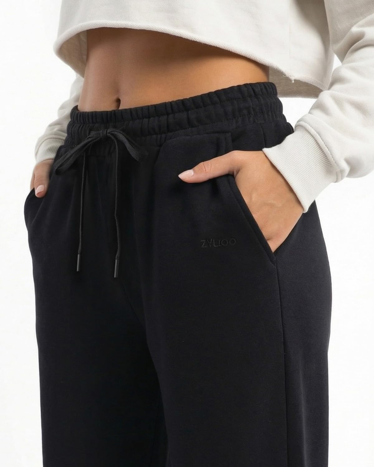 Zylioo Tall Women’s Wide Leg Lounge Pants 32"/34" Inseam, Elastic Waist Soft Sweatpants with Pockets Long Length Fit Black