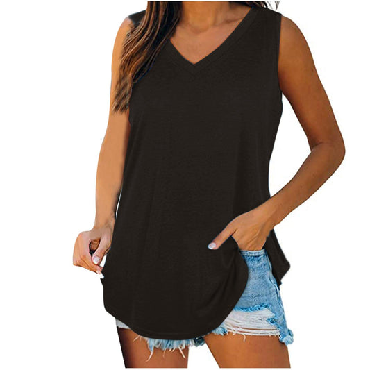 Generic My Orders Placed Flowy Tank Top for Women V Neck Summer Tops Loose Flowy Sleeveless Shirts Casual Basic Tee Tunic Tops to Wear with Leggings Clearance Fashion, Large, A0-black