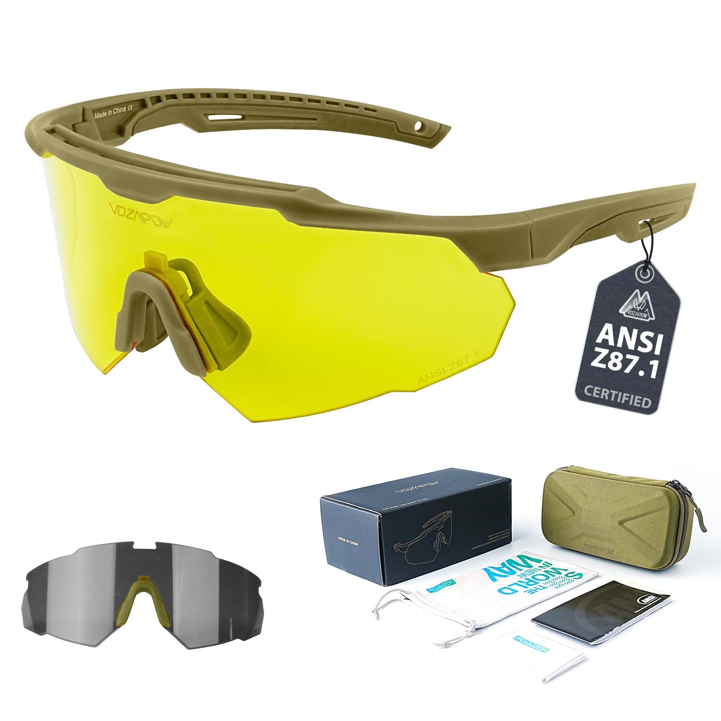 VOZAPOW Shooting Glasses Anti Fog with High Definition Lenses, ANSI Z87+ Certified Tactical Safety Glasses for Men Women