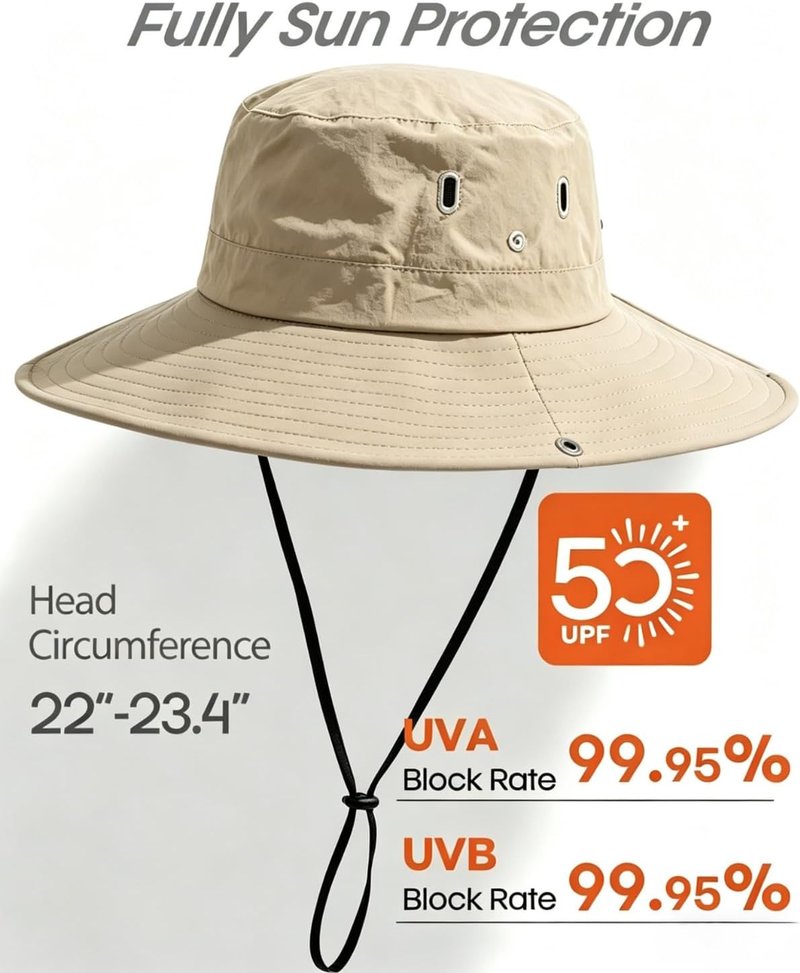 Fishing Hat - UPF 50+ Waterproof Wide Brim for Men & Women | Foldable Outdoor Safari Cap