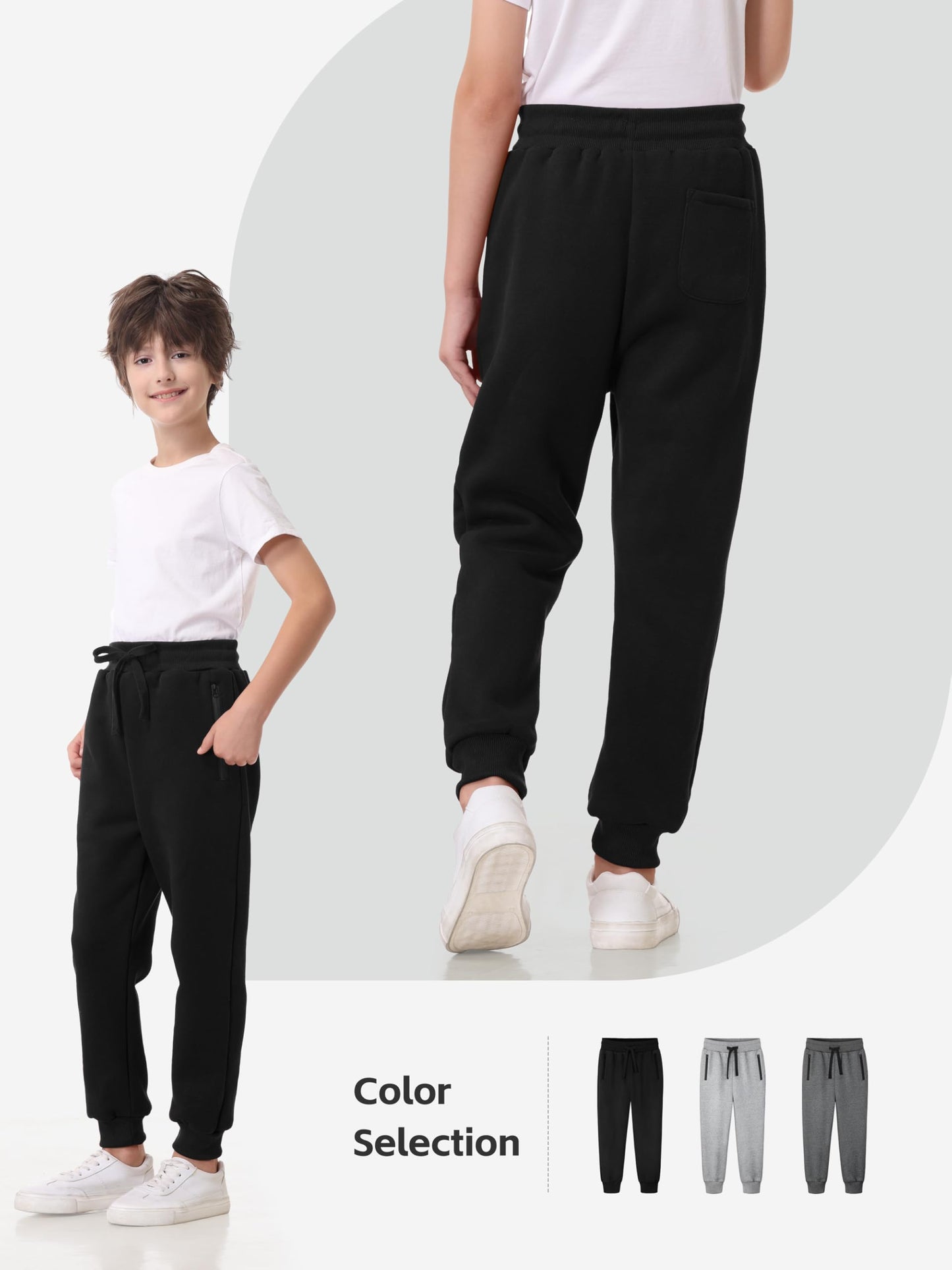 Aocku 3 Pack Boys Sweatpants Fleece Cotton Athletic Pants Boys Joggers with Zipper Pockets Kids Youth Workout Sweat Pants Size 5-16