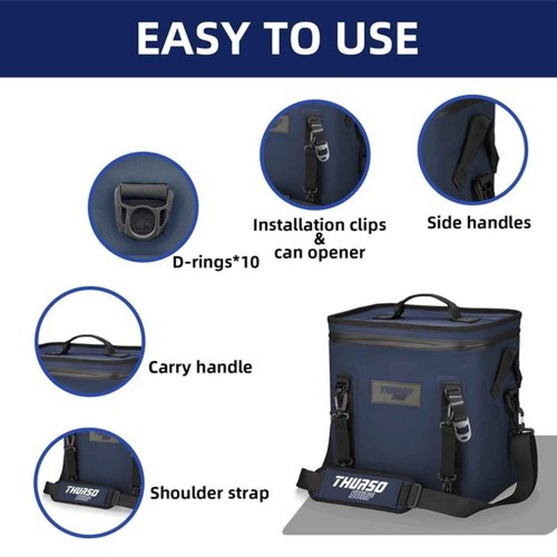 THURSO SURF Soft Cooler 24 Can Portable Ice Cooler Bag — 48 hr Insulation Leakproof & Airtight Waterproof Zipper Floating Beach Cooler for Travel Camping Kayak Paddleboard (Navy)