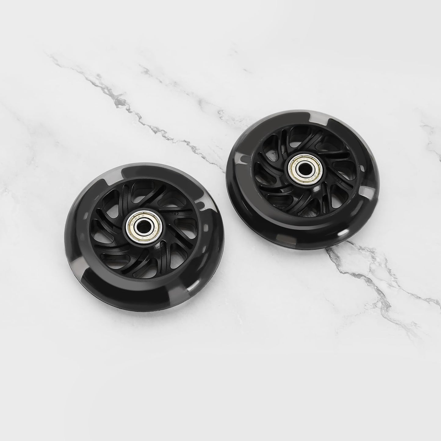 eMagTech 4PCS Scooter Silent Luminous Crystal Wheels Black Hub with Bearings Flashing 3 Colors Replacement Wheels for Scooter 100x100mm