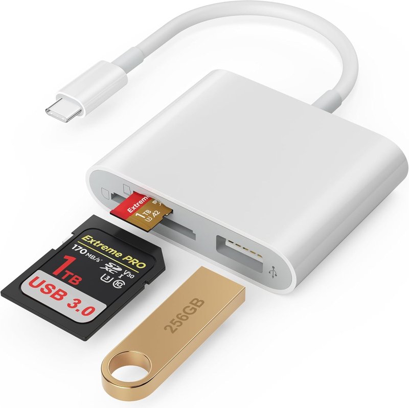 High-Speed USB 3.0 Type C SD Card Reader - Adapter for iPhone 17/16/15 Pro Max, Mac, iPad, Android (White)