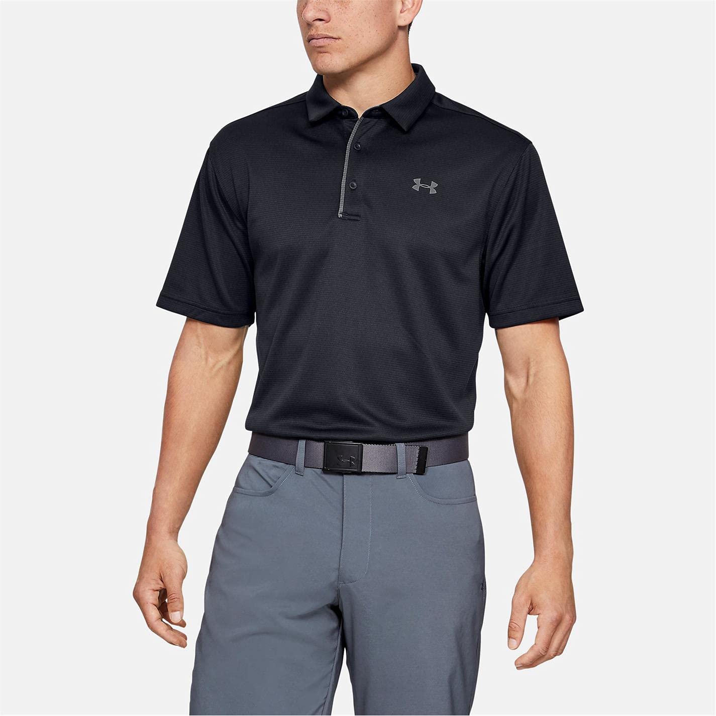 Under Armour Men's Tech Golf Polo, Black (001)/Graphite, Medium Tall
