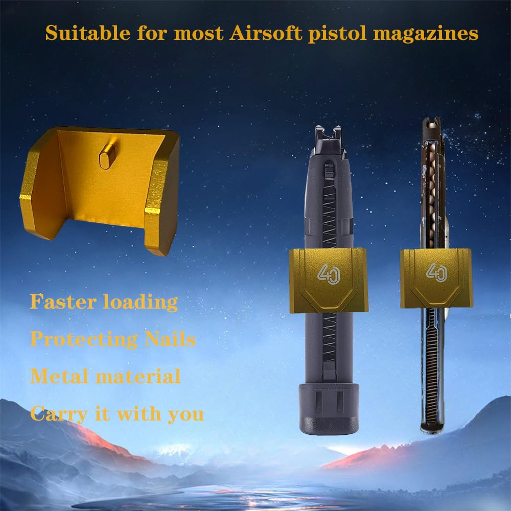40MAX Airsoft Speed Loader for Airsoft Pistol Magazines AEG and GBB，Quick Loading to Protect Nails，Latest Version, Alloy Material (Golden)