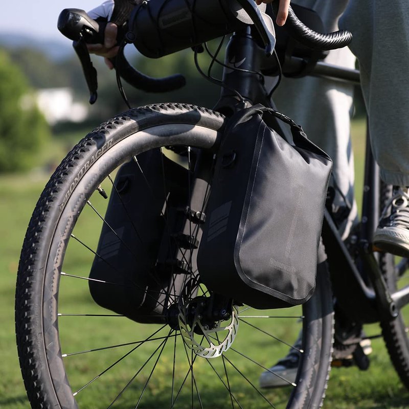 Rhinowalk Bike Front Pannier Bag Fork Bag Waterproof Bicycle Rack Bag Shoulder Bag for E-Scooter Mountain Bike Accessories -Black, 6L