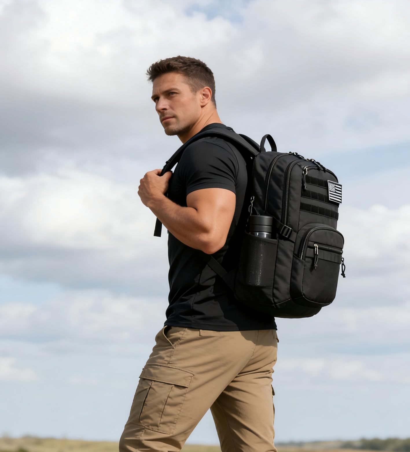 Wotony Military Tactical Backpack for Men Army 3 Days Assault Pack Bag with Molle System for Outdoor Adventures (Black, 25L)