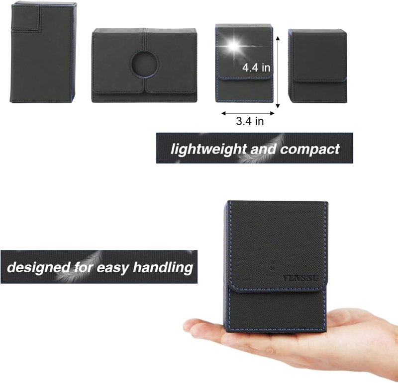 MTG Deck Box for Commander | Holds 100 Double Sleeved Cards - Black/Blue with Dividers & Toploader