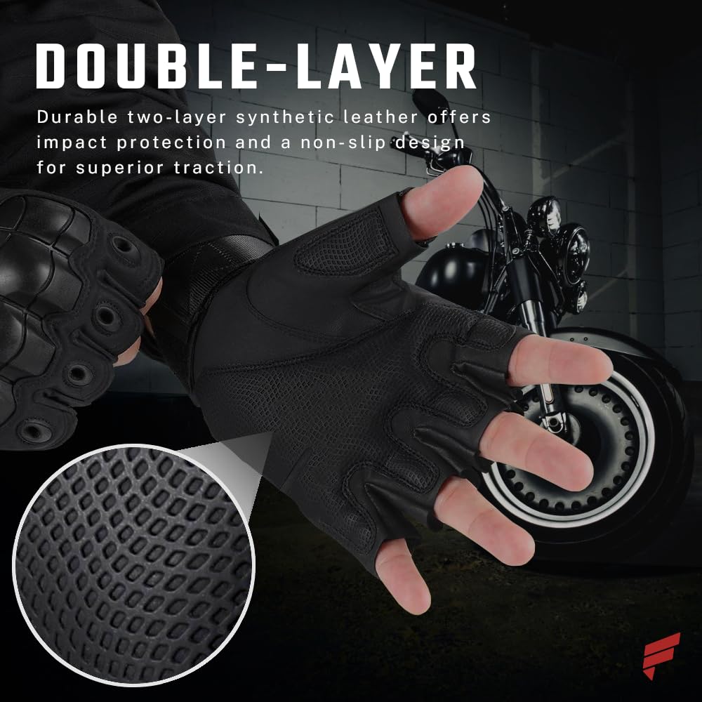 Homefy Fingerless Tactical Gloves – Men & Women, Breathable & Impact-Resistant Half-Finger Gloves for Motorcyclists, Airsoft, Cycling & Hunting, and Outdoor Sports, Beige (Black, XX-Large)